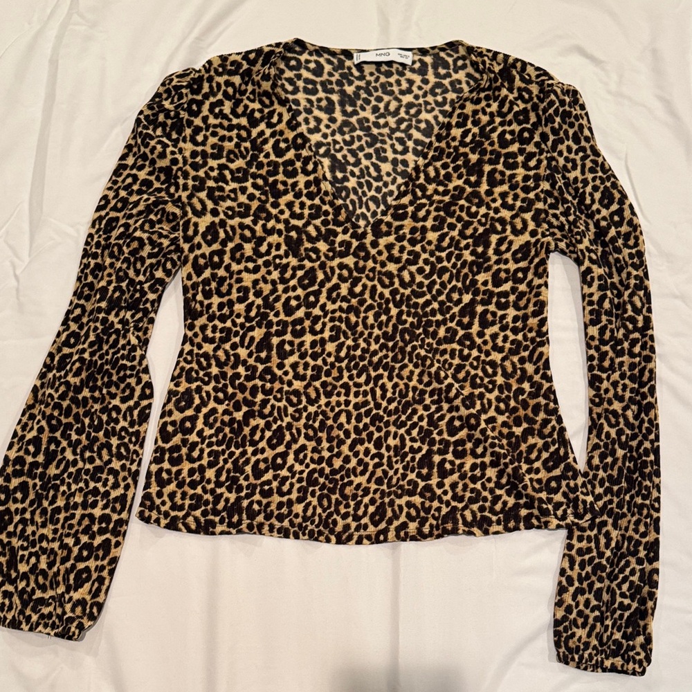 Mango Leopard Print Long Sleeve Top